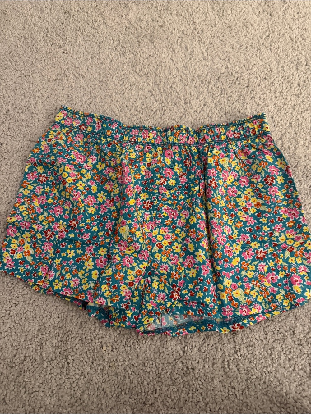 PINK Victoria's Secret Teal Floral High-Waist Pull-On Shorts